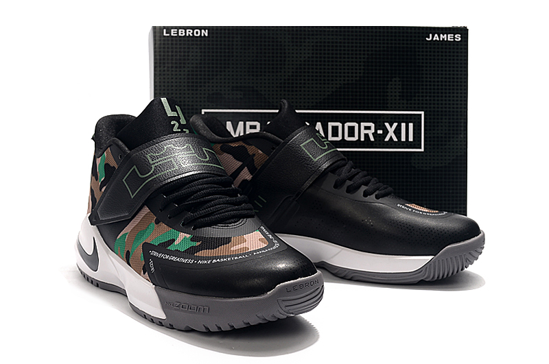 2020 Nike LeBron James Ambassador 12 Black Camo Green Shoes